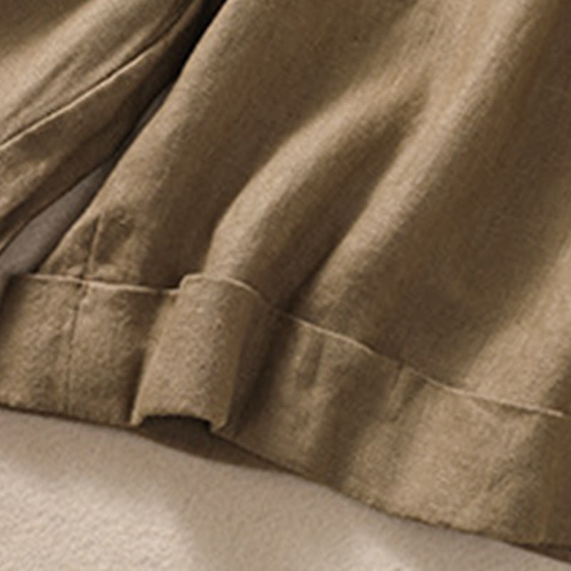 Buddha Stones Short décontracté en coton et lin pour femme avec poches, couleur unie, revers, ceinture - image 7