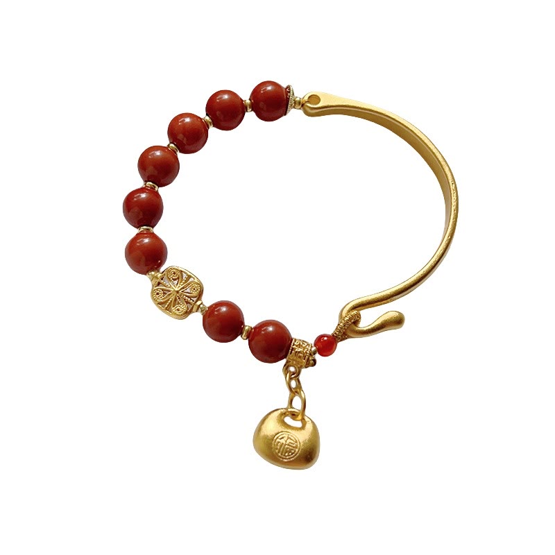 Bracelet demi-lingot en agate rouge du sud avec personnage Fu de Buddha Stones