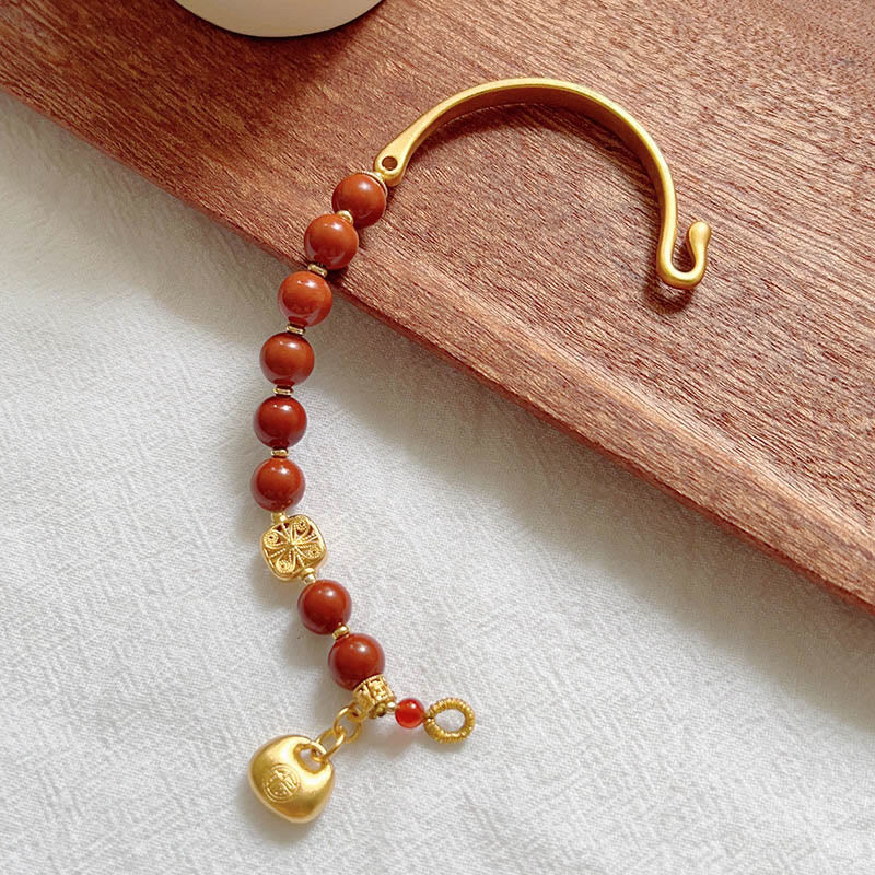 Bracelet demi-lingot en agate rouge du sud avec personnage Fu de Buddha Stones