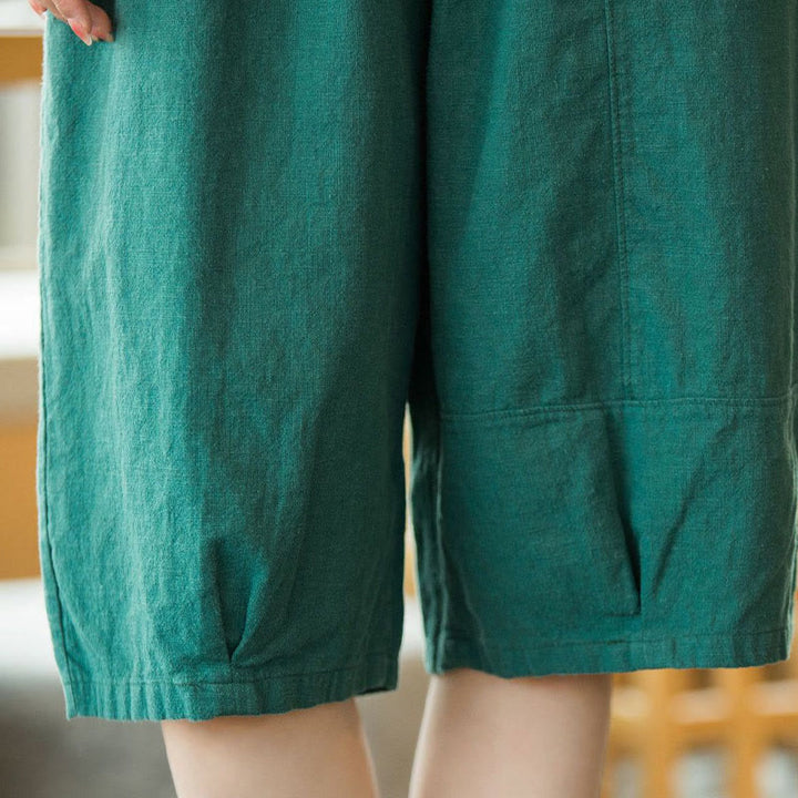 Short décontracté en coton ramie uni avec poches pour femme Buddha Stones