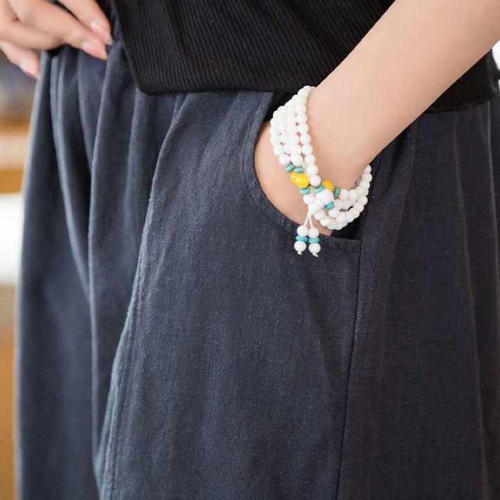 Short décontracté en coton ramie uni avec poches pour femme Buddha Stones