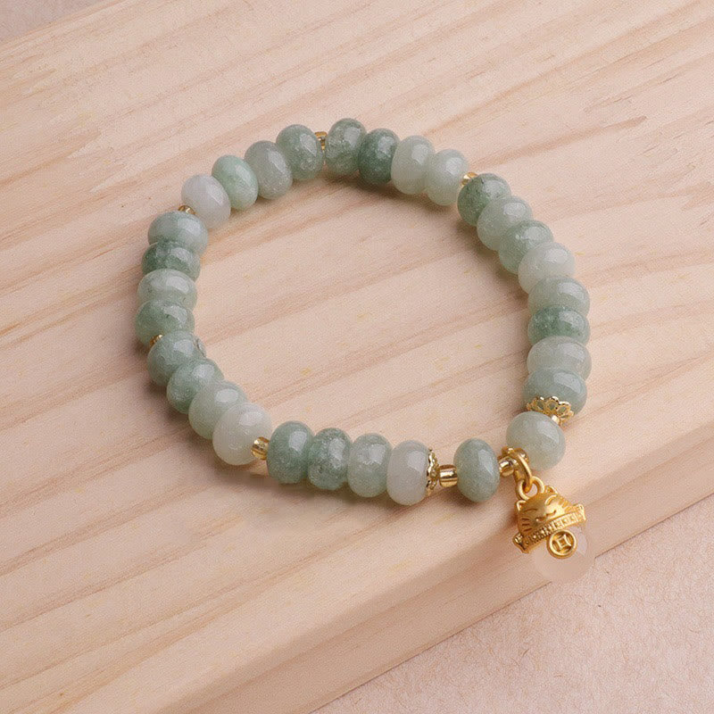 Bracelet de guérison en perles de chat porte-bonheur en jade cyan et quartz fraise de Buddha Stones - image 17