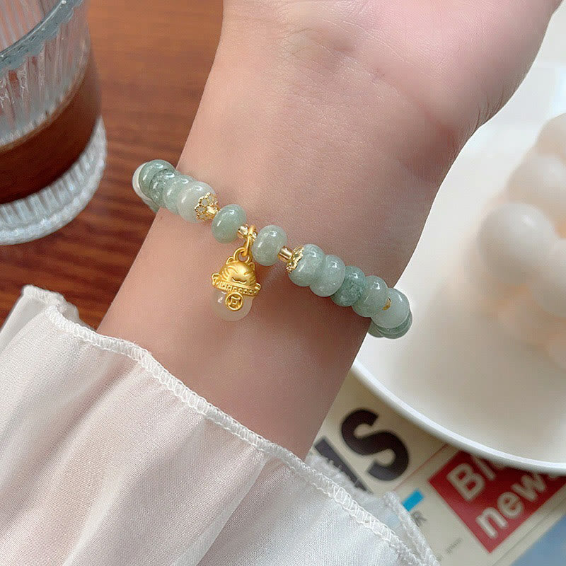 Bracelet de guérison en perles de chat porte-bonheur en jade cyan et quartz fraise de Buddha Stones - image 18
