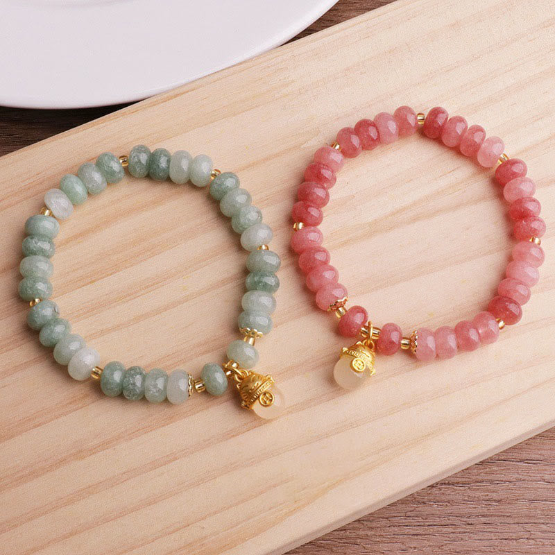 Bracelet de guérison en perles de chat porte-bonheur en jade cyan et quartz fraise de Buddha Stones - image 20