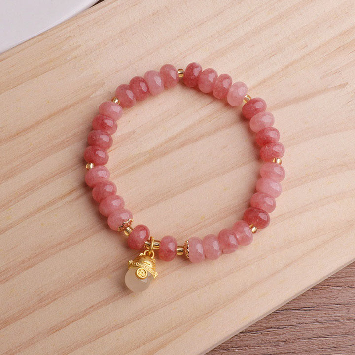 Bracelet de guérison en perles de chat porte-bonheur en jade cyan et quartz fraise de Buddha Stones - image 8