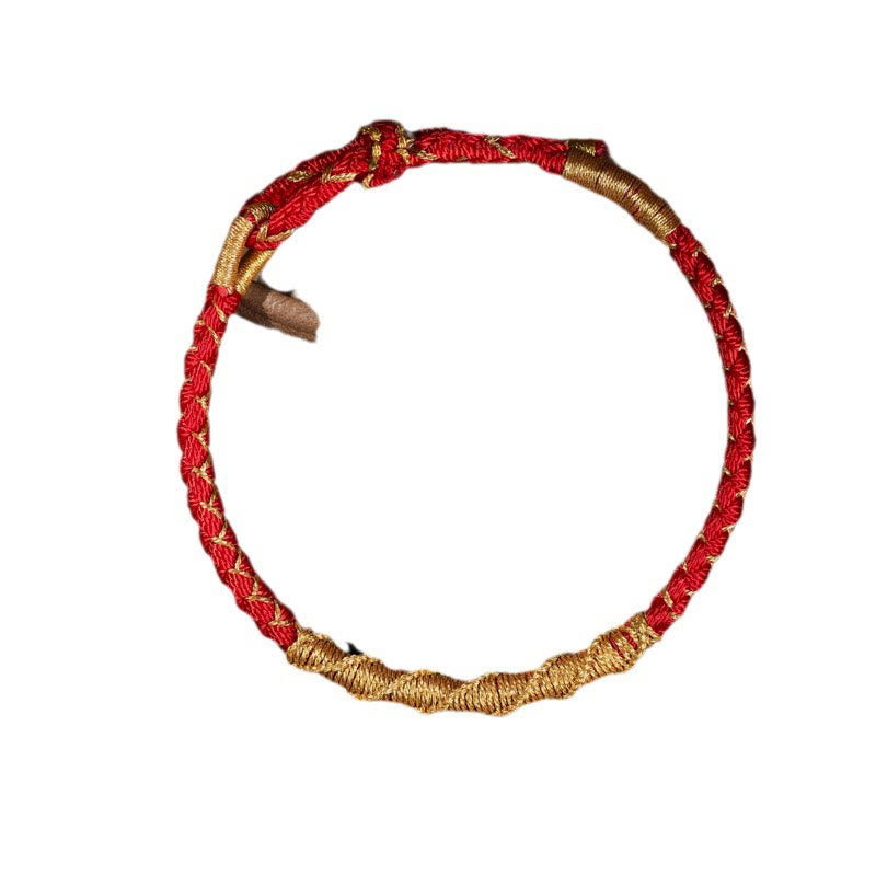 Bracelet tressé de protection en fil d'or coloré tibétain avec Buddha Stones et nœud en écailles de dragon