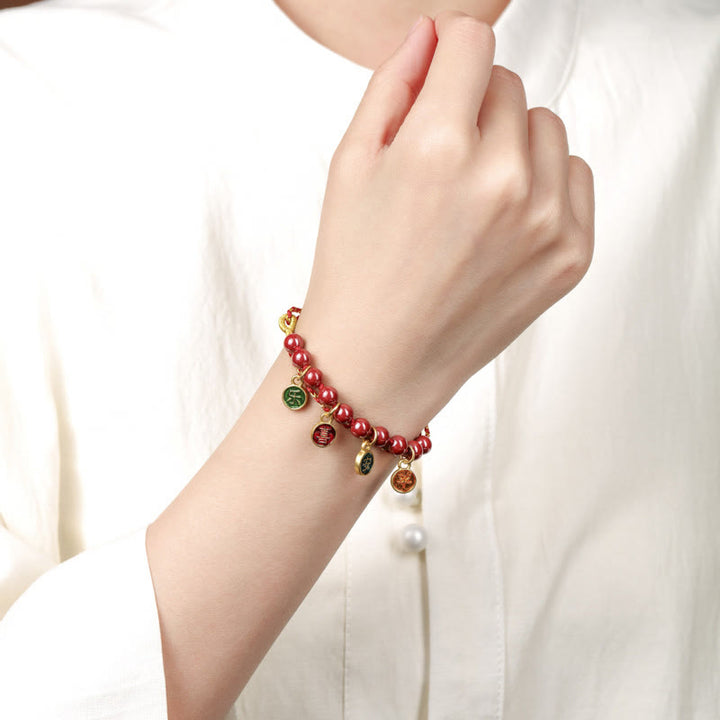 Bracelet tressé réglable avec Buddha Stones en cinabre, paix et joie, cordon rouge