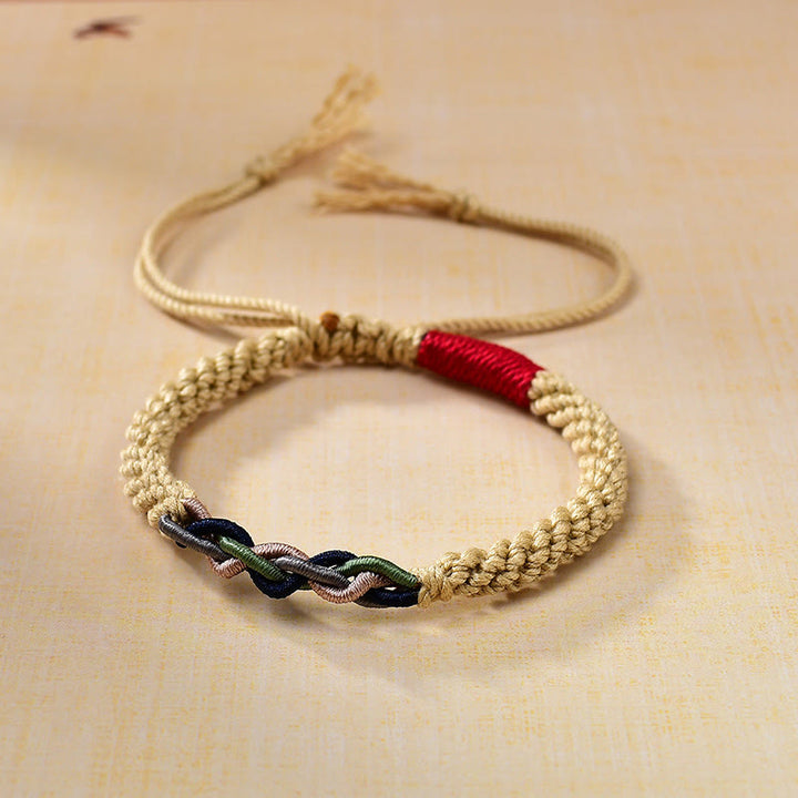 Bracelet porte-bonheur tibétain en corde de coton frotté à la main Buddha Stones