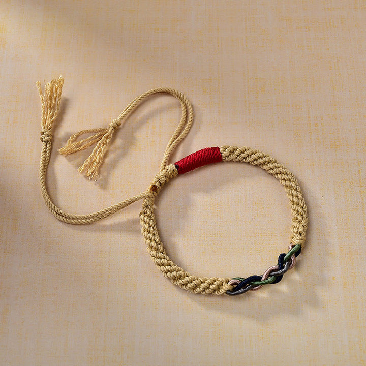Bracelet porte-bonheur tibétain en corde de coton frotté à la main Buddha Stones