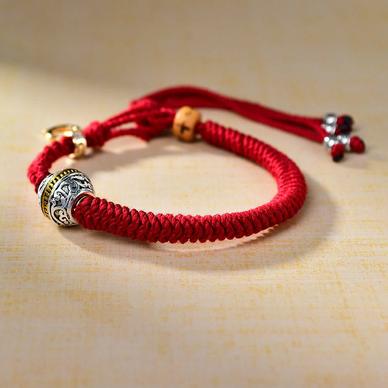 Bracelet tressé porte-bonheur en corde rouge tibétaine avec nœud en diamant et Buddha Stones