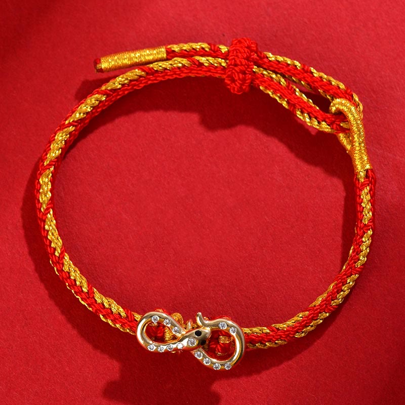 Bracelet tressé porte-bonheur en fil rouge et bande de Mobius avec Buddha Stones Année du serpent