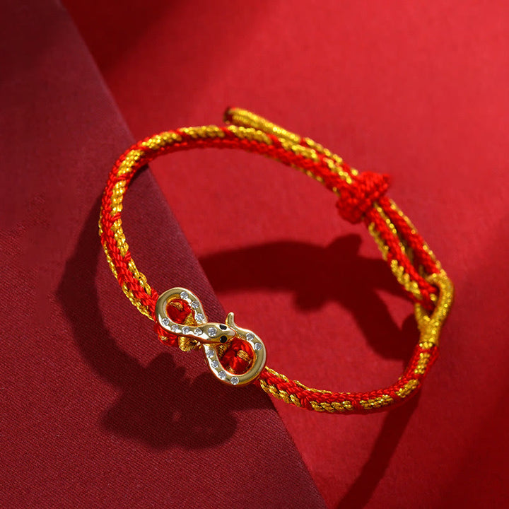 Bracelet tressé porte-bonheur en fil rouge et bande de Mobius avec Buddha Stones Année du serpent