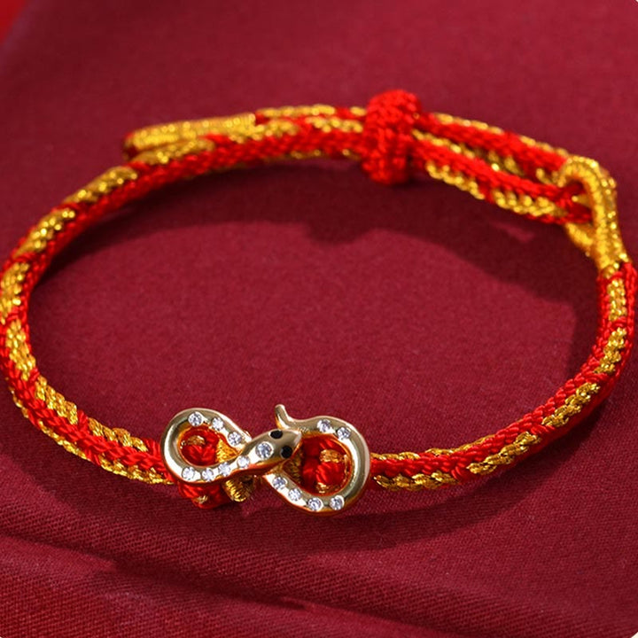 Bracelet tressé porte-bonheur en fil rouge et bande de Mobius avec Buddha Stones Année du serpent