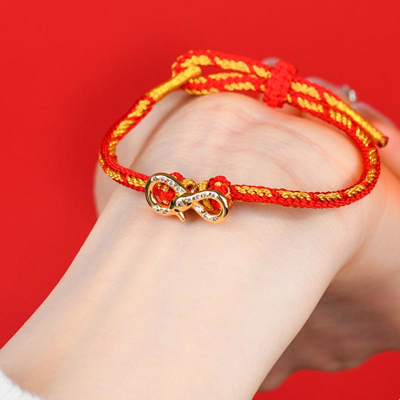 Bracelet tressé porte-bonheur en fil rouge et bande de Mobius avec Buddha Stones Année du serpent