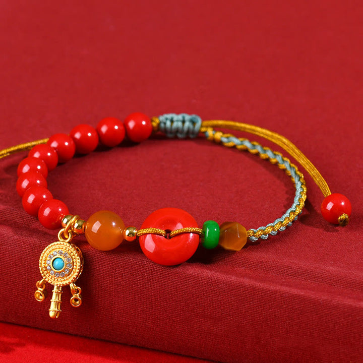 Bracelet de bénédiction avec boucle de paix et cordon de cinabre et Buddha Stones
