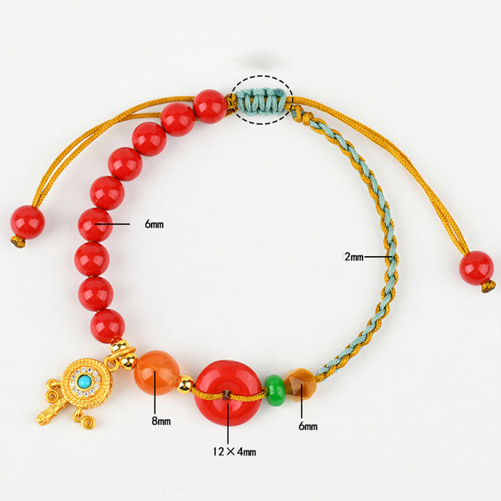 Bracelet de bénédiction avec boucle de paix et cordon de cinabre et Buddha Stones