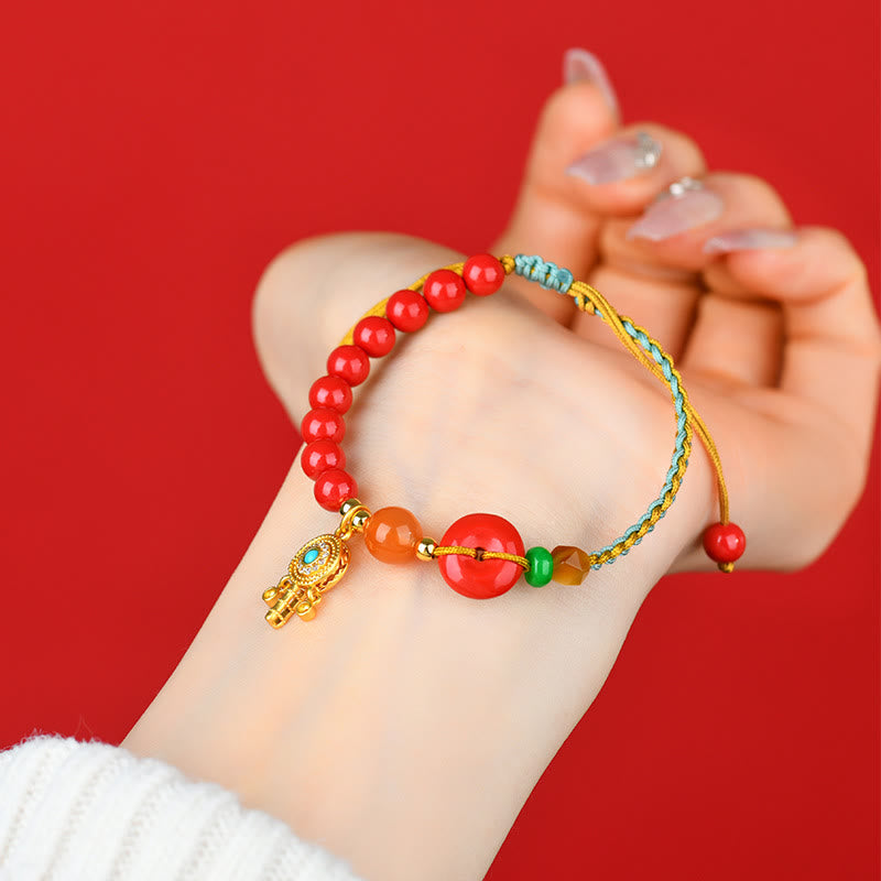 Bracelet de bénédiction avec boucle de paix et cordon de cinabre et Buddha Stones