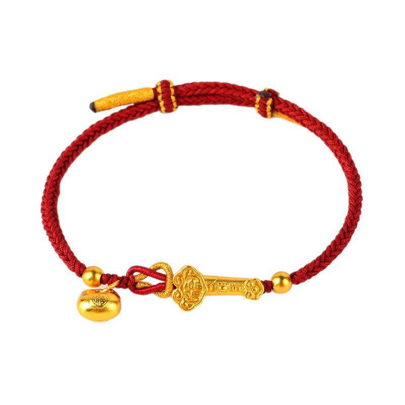 Bracelet tressé porte-bonheur en lingot de caractères Fu et de Buddha Stones avec ficelle rouge