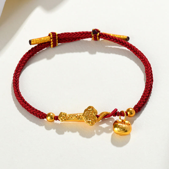 Bracelet tressé porte-bonheur en lingot de caractères Fu et de Buddha Stones avec ficelle rouge