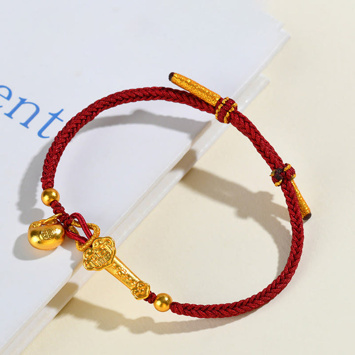 Bracelet tressé porte-bonheur en lingot de caractères Fu et de Buddha Stones avec ficelle rouge