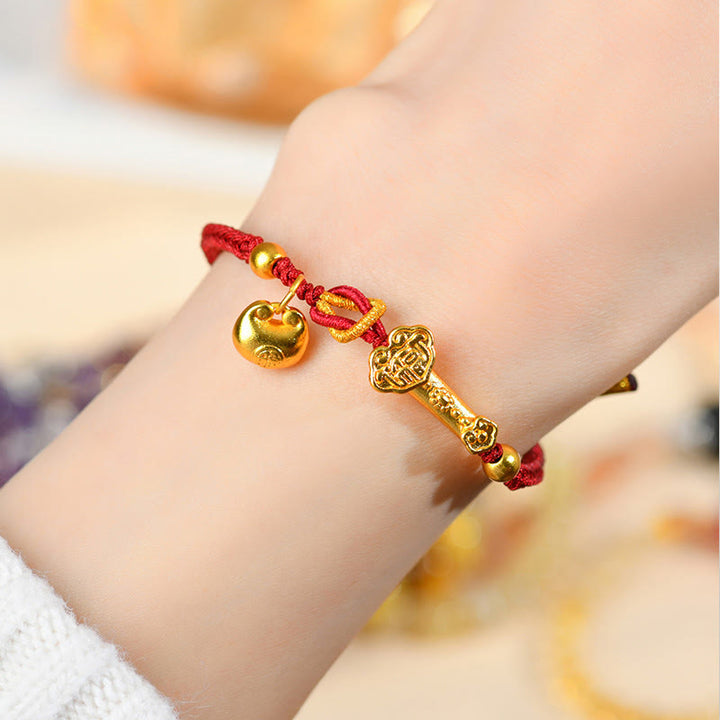 Bracelet tressé porte-bonheur en lingot de caractères Fu et de Buddha Stones avec ficelle rouge
