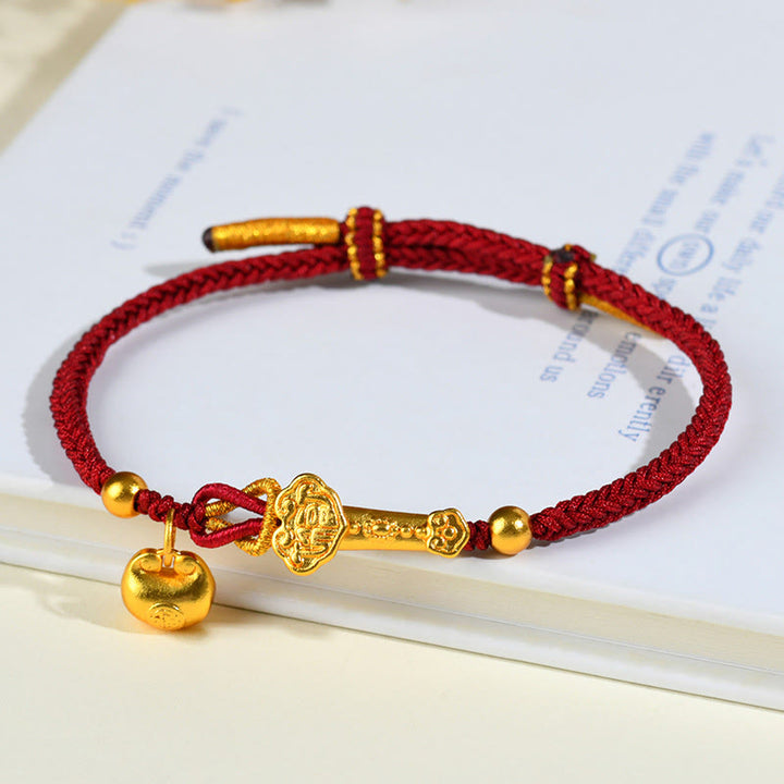 Bracelet tressé porte-bonheur en lingot de caractères Fu et de Buddha Stones avec ficelle rouge