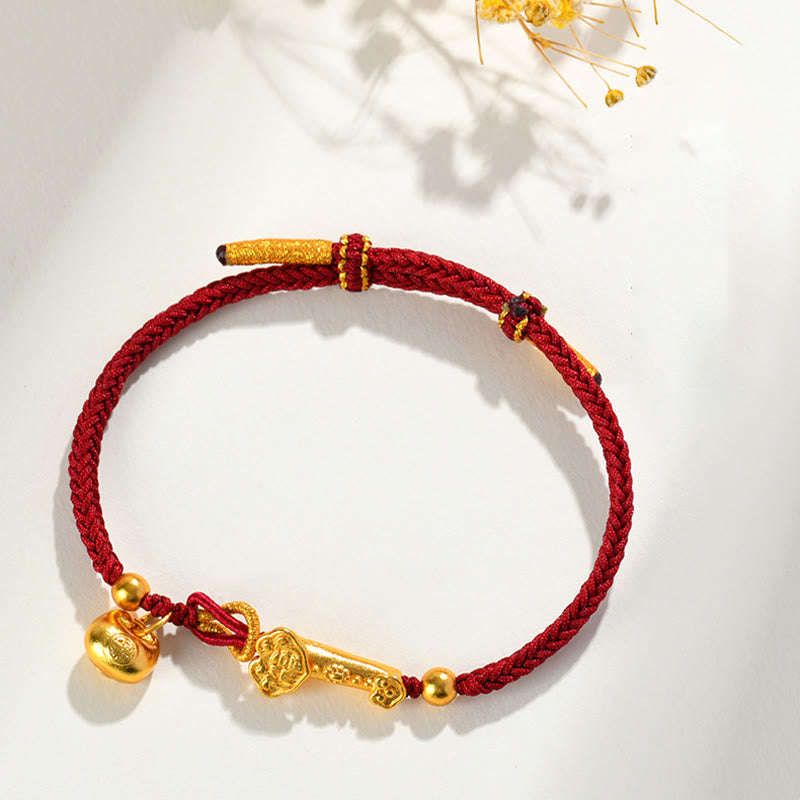 Bracelet tressé porte-bonheur en lingot de caractères Fu et de Buddha Stones avec ficelle rouge