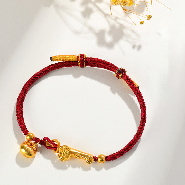 Bracelet tressé porte-bonheur en lingot de caractères Fu et de Buddha Stones avec ficelle rouge