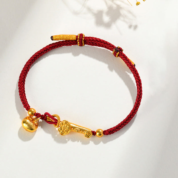 Bracelet tressé porte-bonheur en lingot de caractères Fu et de Buddha Stones avec ficelle rouge