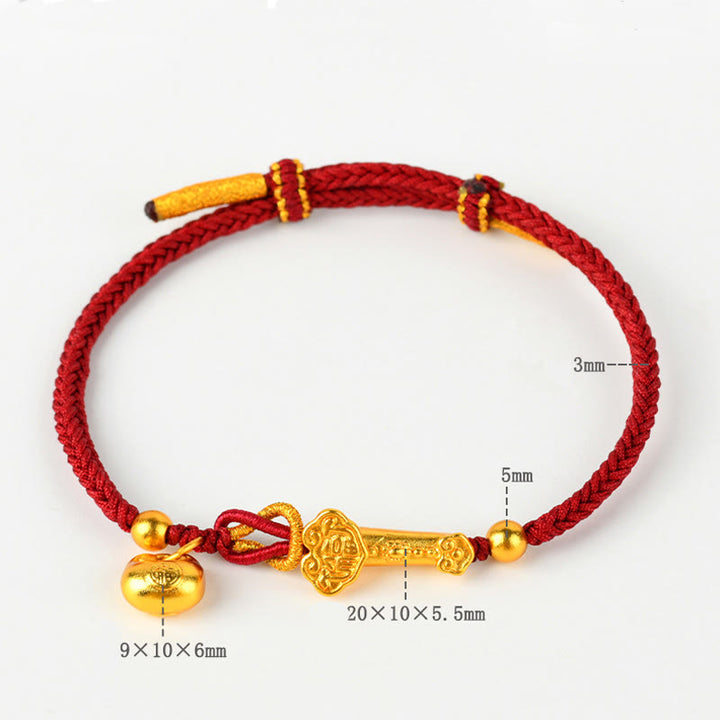 Bracelet tressé porte-bonheur en lingot de caractères Fu et de Buddha Stones avec ficelle rouge