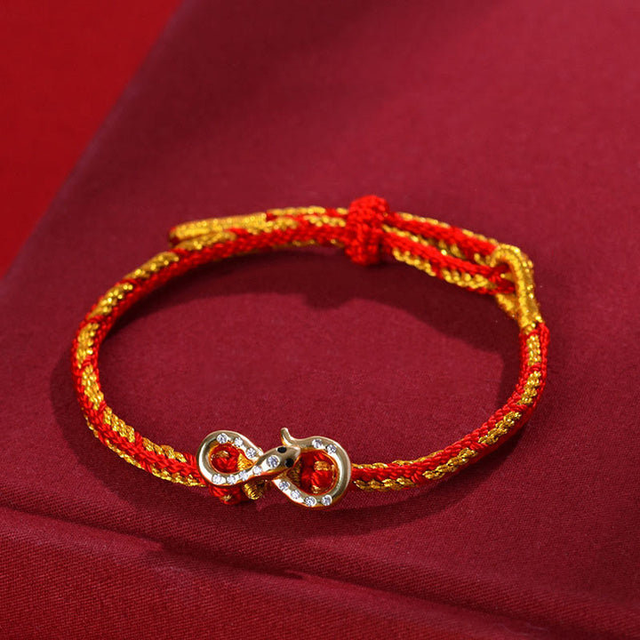 Bracelet tressé porte-bonheur en fil rouge et bande de Mobius avec Buddha Stones Année du serpent