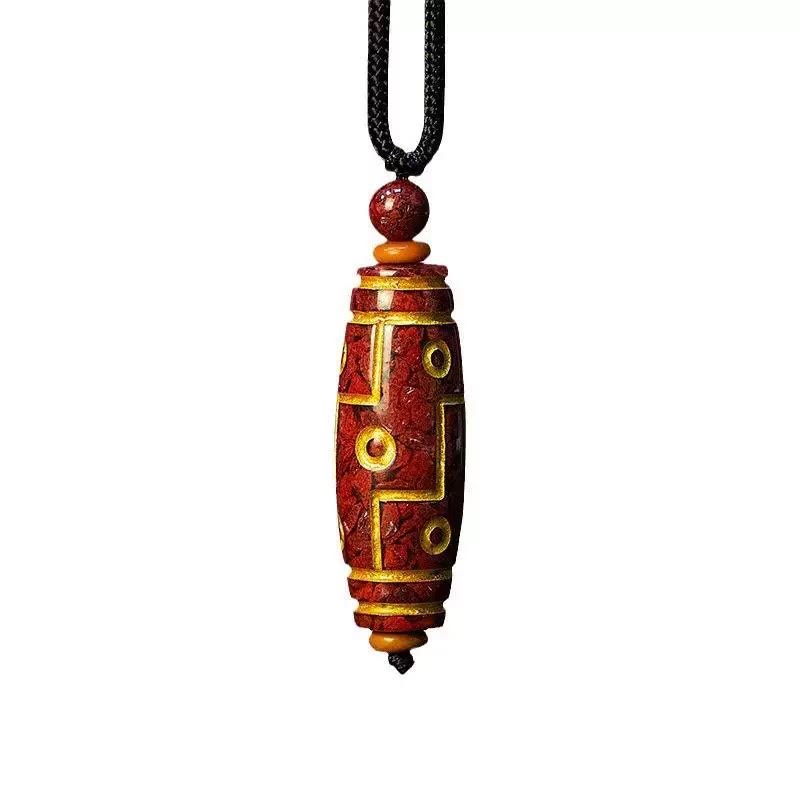 Collier pendentif de bénédiction en perles de cinabre à neuf yeux Dzi en Buddha Stones