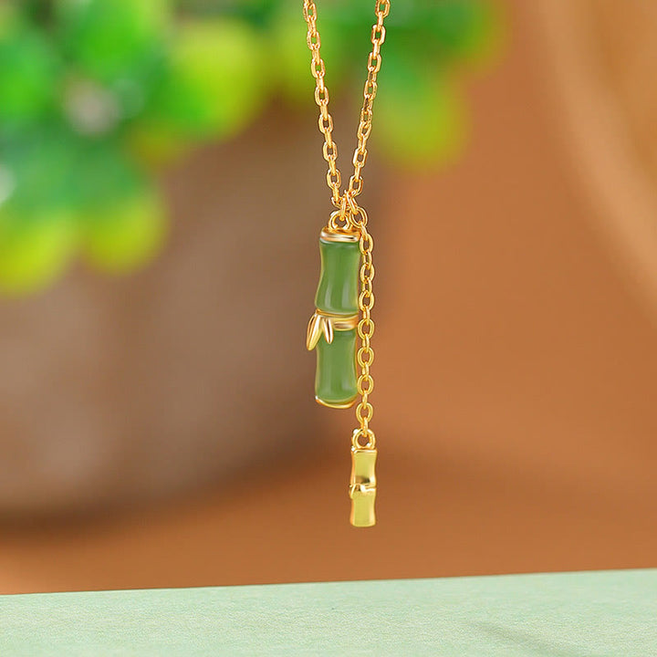 Collier pendentif en argent sterling 925 avec Buddha Stones et jade Hetian en bambou
