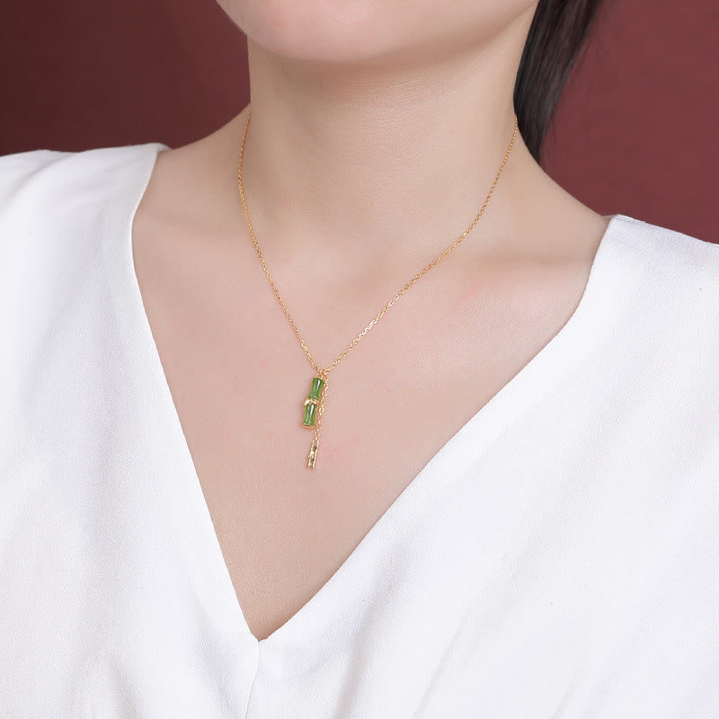 Collier pendentif en argent sterling 925 avec Buddha Stones et jade Hetian en bambou