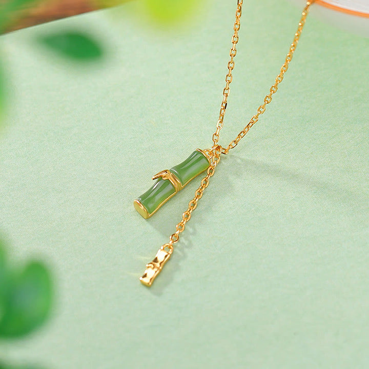 Collier pendentif en argent sterling 925 avec Buddha Stones et jade Hetian en bambou