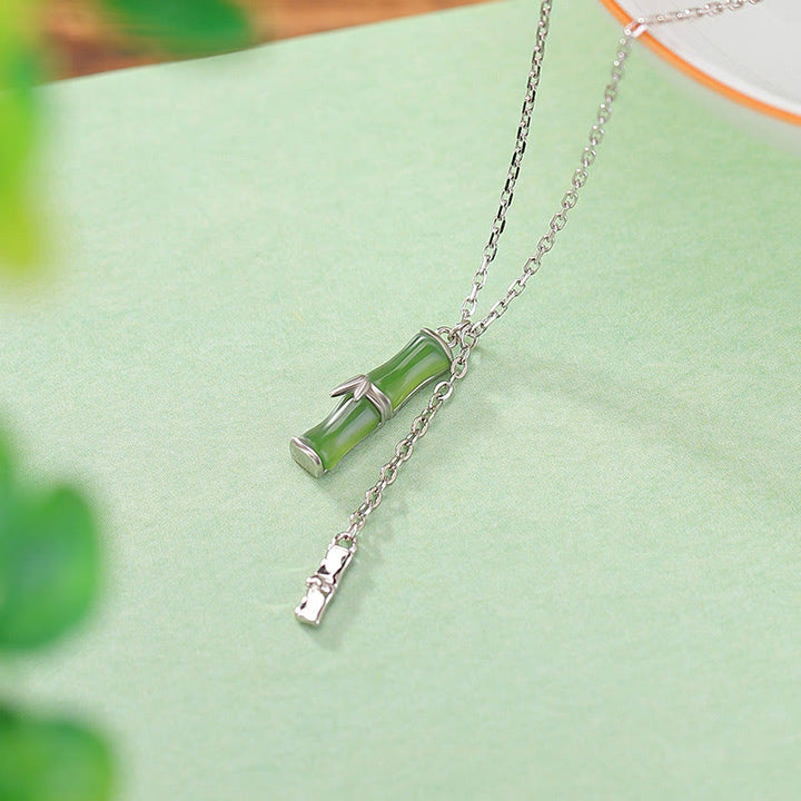 Collier pendentif en argent sterling 925 avec Buddha Stones et jade Hetian en bambou