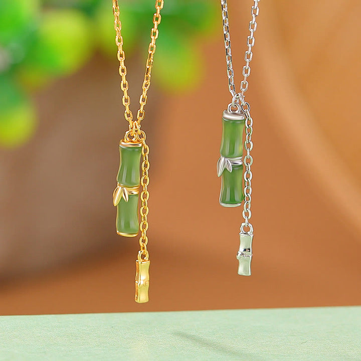 Collier pendentif en argent sterling 925 avec Buddha Stones et jade Hetian en bambou