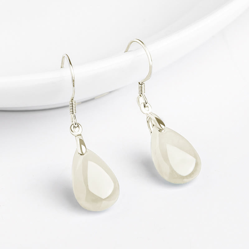 Boucles d'oreilles pendantes en argent sterling 925 avec Buddha Stones et jade, motif goutte d'eau, porte-bonheur et prospérité - image 1
