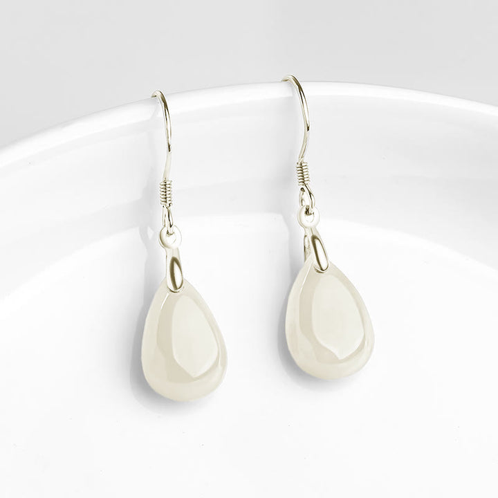 Boucles d'oreilles pendantes en argent sterling 925 avec Buddha Stones et jade, motif goutte d'eau, porte-bonheur et prospérité