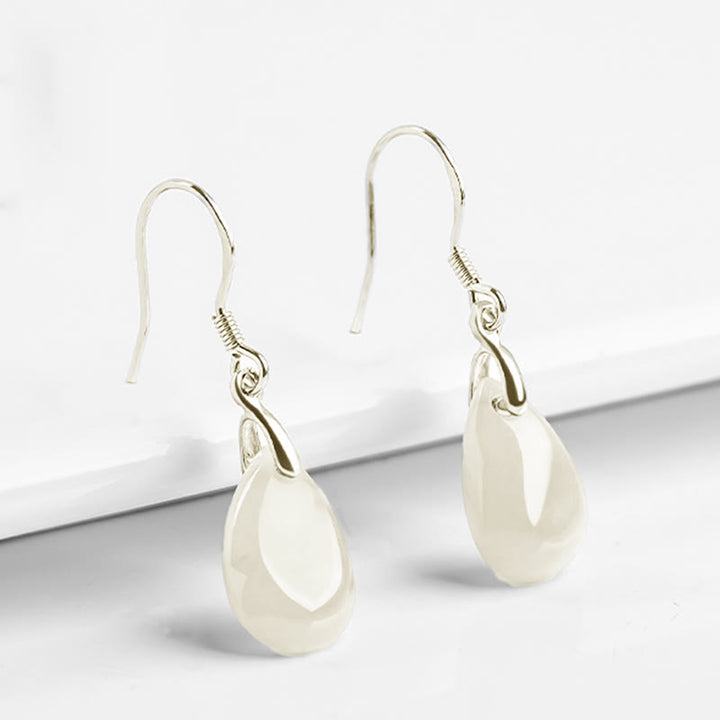 Boucles d'oreilles pendantes en argent sterling 925 avec Buddha Stones et jade, motif goutte d'eau, porte-bonheur et prospérité