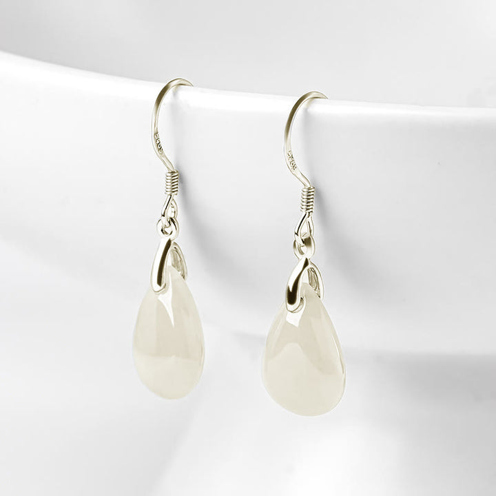 Boucles d'oreilles pendantes en argent sterling 925 avec Buddha Stones et jade, motif goutte d'eau, porte-bonheur et prospérité