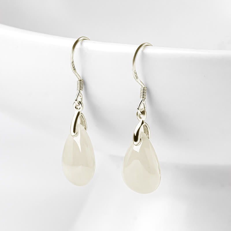 Boucles d'oreilles pendantes en argent sterling 925 avec Buddha Stones et jade, motif goutte d'eau, porte-bonheur et prospérité - Jade (Prospérité ♥ Abondance) - image 0