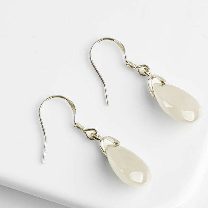 Boucles d'oreilles pendantes en argent sterling 925 avec Buddha Stones et jade, motif goutte d'eau, porte-bonheur et prospérité