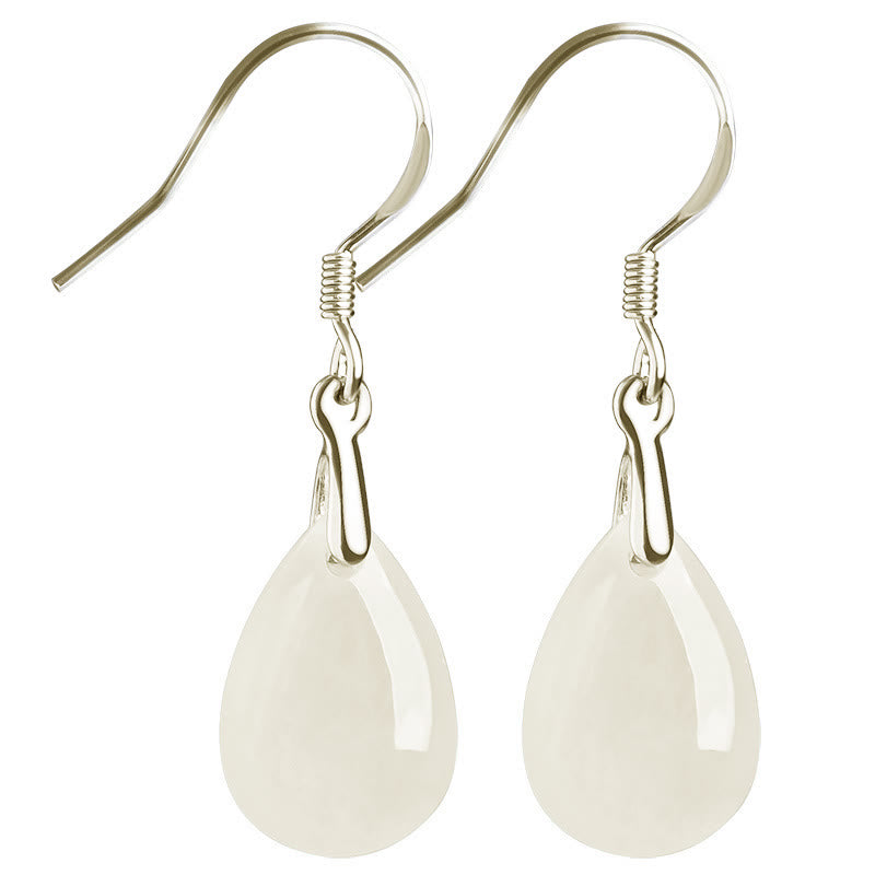 Boucles d'oreilles pendantes en argent sterling 925 avec Buddha Stones et jade, motif goutte d'eau, porte-bonheur et prospérité