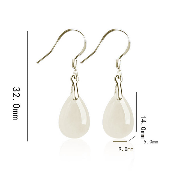 Boucles d'oreilles pendantes en argent sterling 925 avec Buddha Stones et jade, motif goutte d'eau, porte-bonheur et prospérité