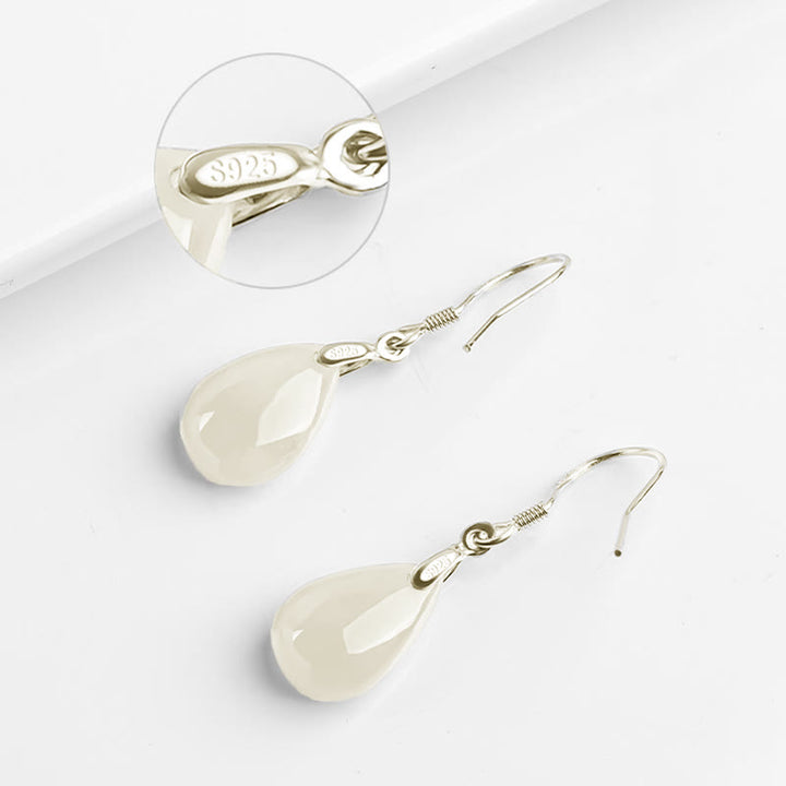 Boucles d'oreilles pendantes en argent sterling 925 avec Buddha Stones et jade, motif goutte d'eau, porte-bonheur et prospérité
