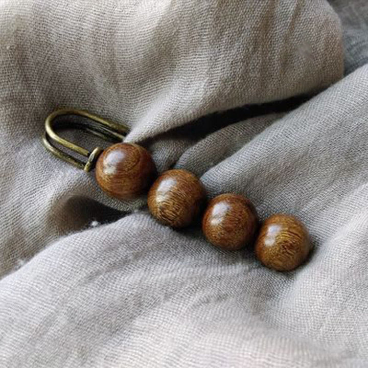 Buddha Stones Broche de guérison vintage en bois de santal, perles d'ébène, agathis alba, peltogyne