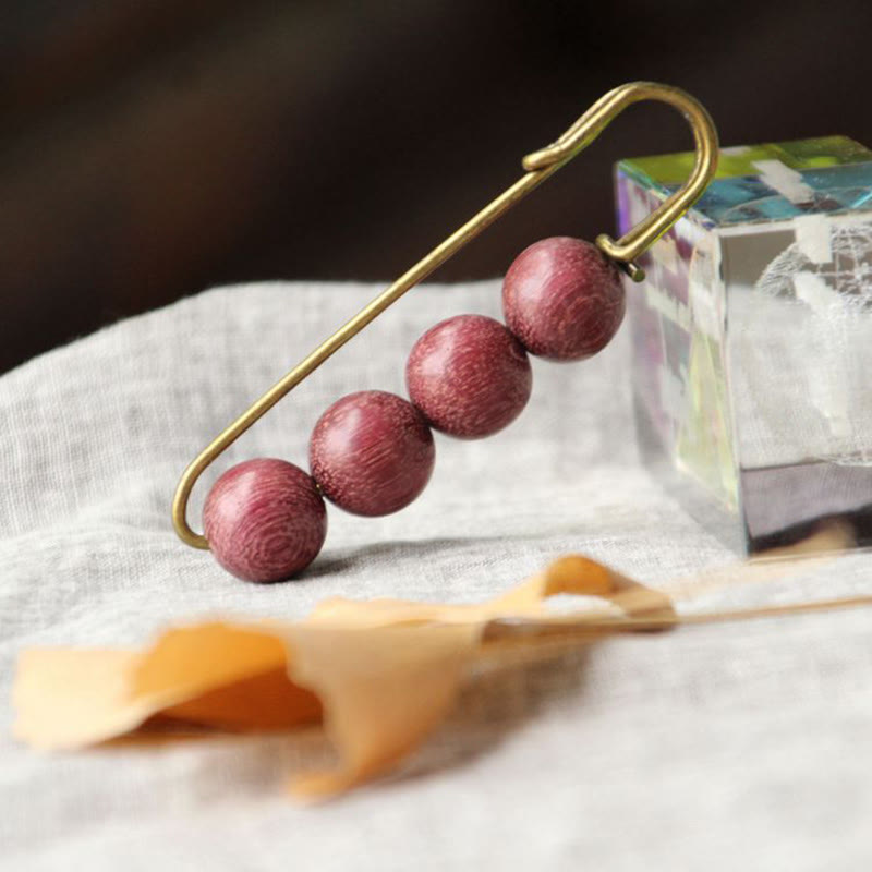 Buddha Stones Broche de guérison vintage en bois de santal, perles d'ébène, agathis alba, peltogyne
