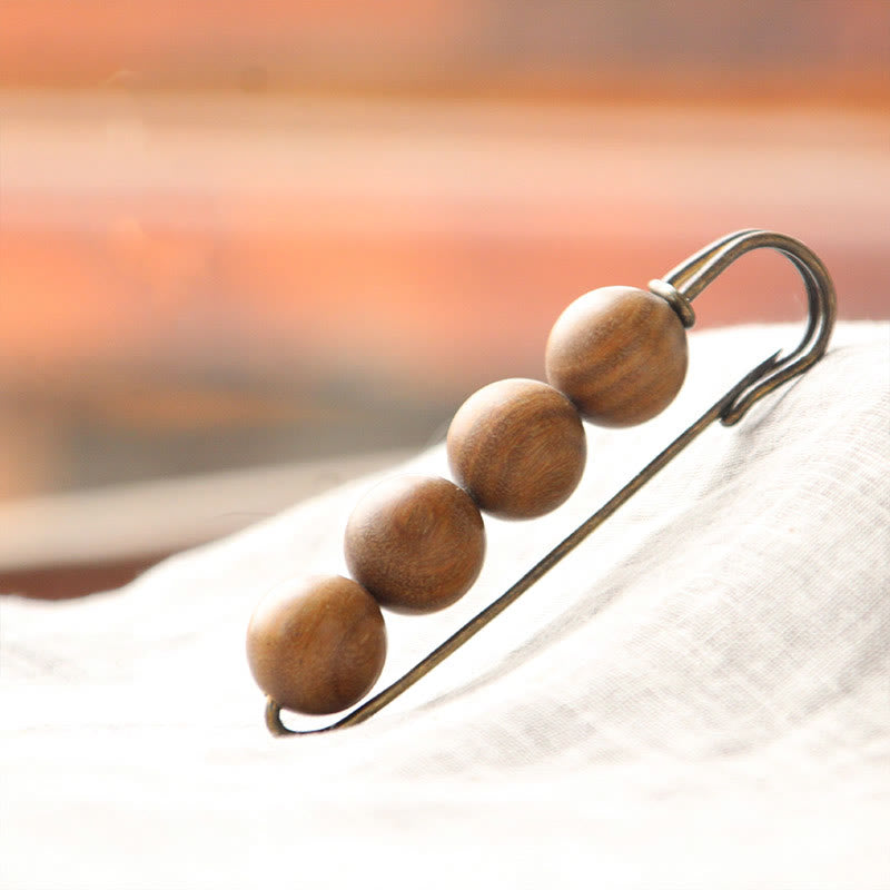 Buddha Stones Broche de guérison vintage en bois de santal, perles d'ébène, agathis alba, peltogyne