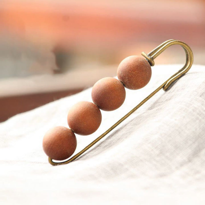 Buddha Stones Broche de guérison vintage en bois de santal, perles d'ébène, agathis alba, peltogyne